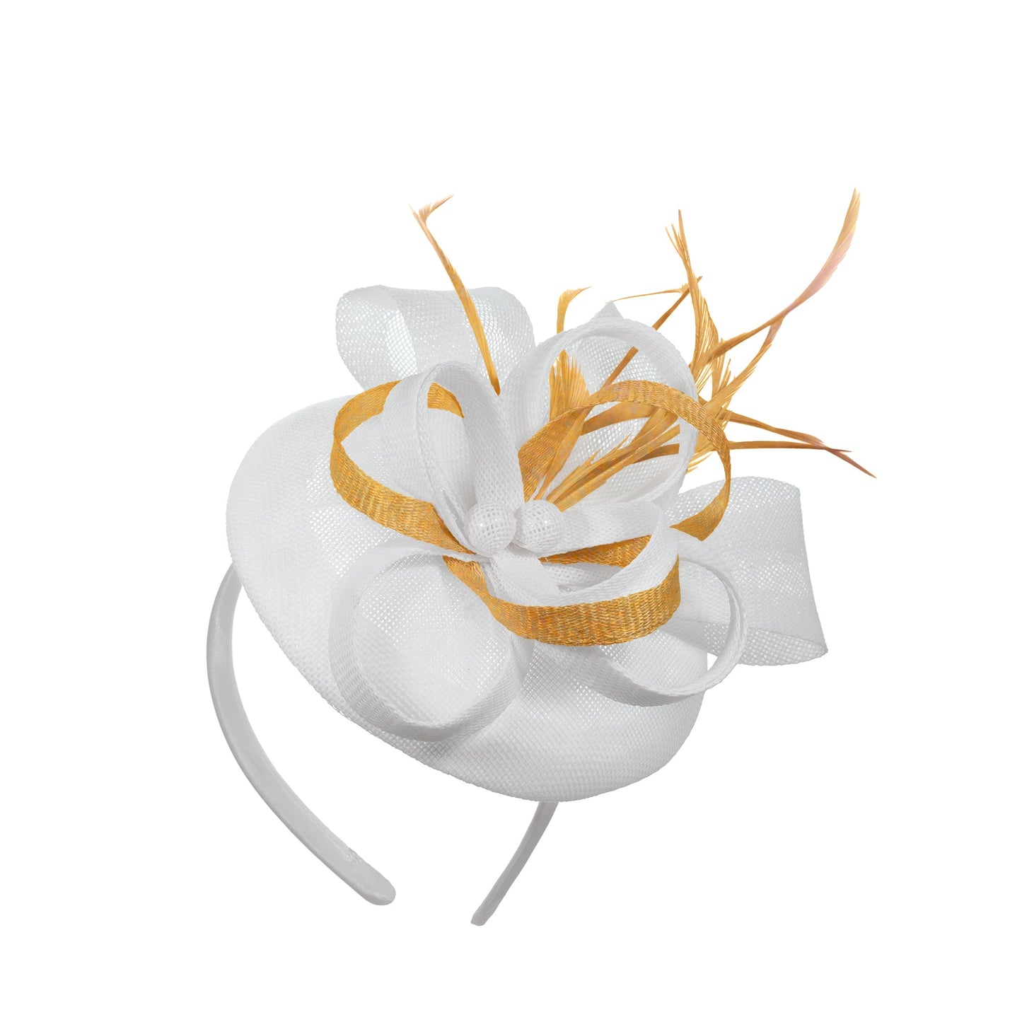 White Gold Mix Round Pillbox Bow Sinamay Headband Fascinator Weddings Ascot Hatinator Races