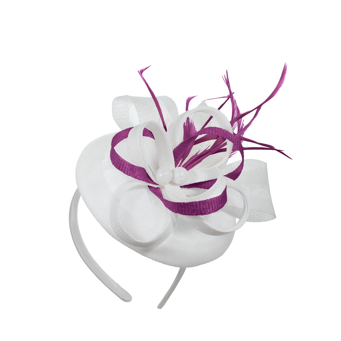 White Plum Mix Round Pillbox Bow Sinamay Headband Fascinator Weddings Ascot Hatinator Races