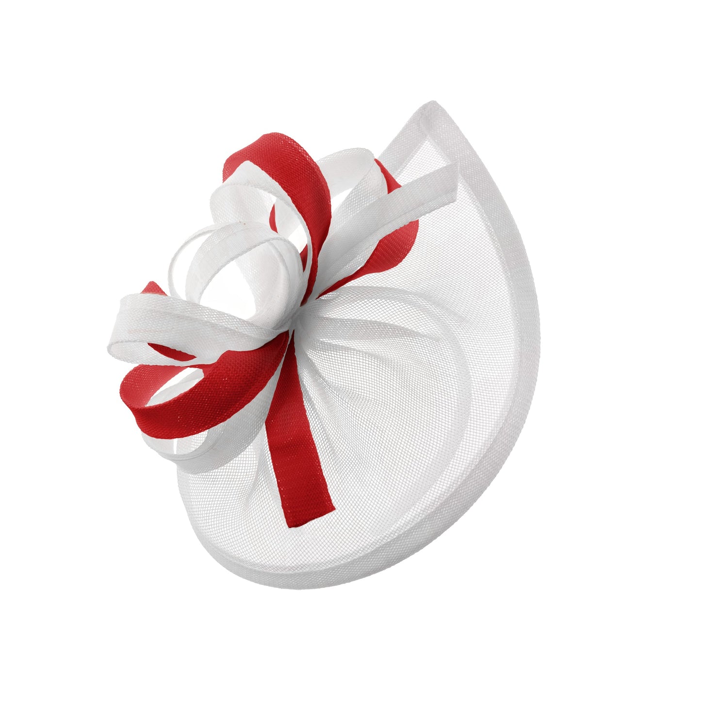 Caprilite Vegan MoonMix Hoop Fascinator Hat on Headband Wedding Ascot Races Bespoke Sinamay Disc - White Red