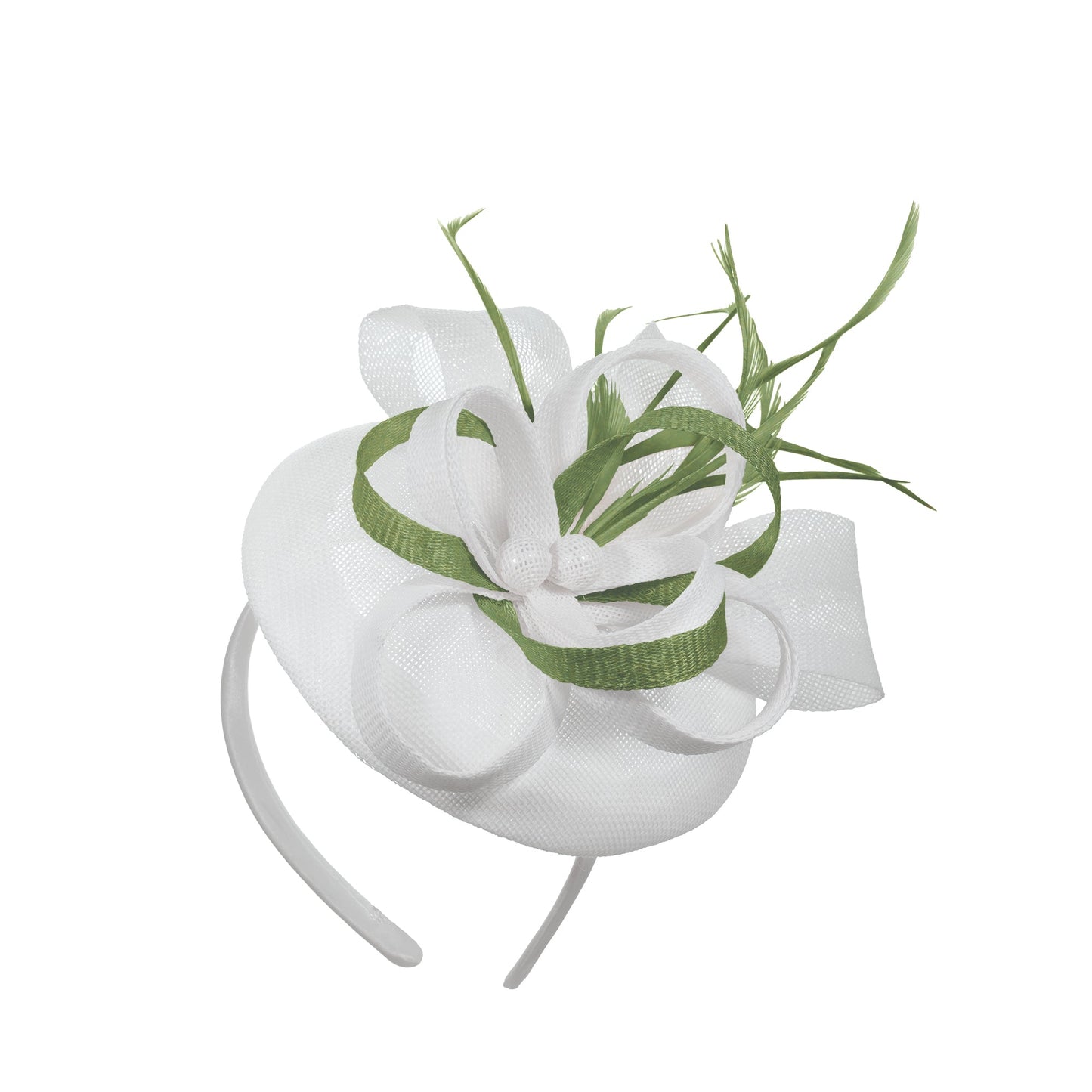 White Sage Mix Round Pillbox Bow Sinamay Headband Fascinator Weddings Ascot Hatinator Races