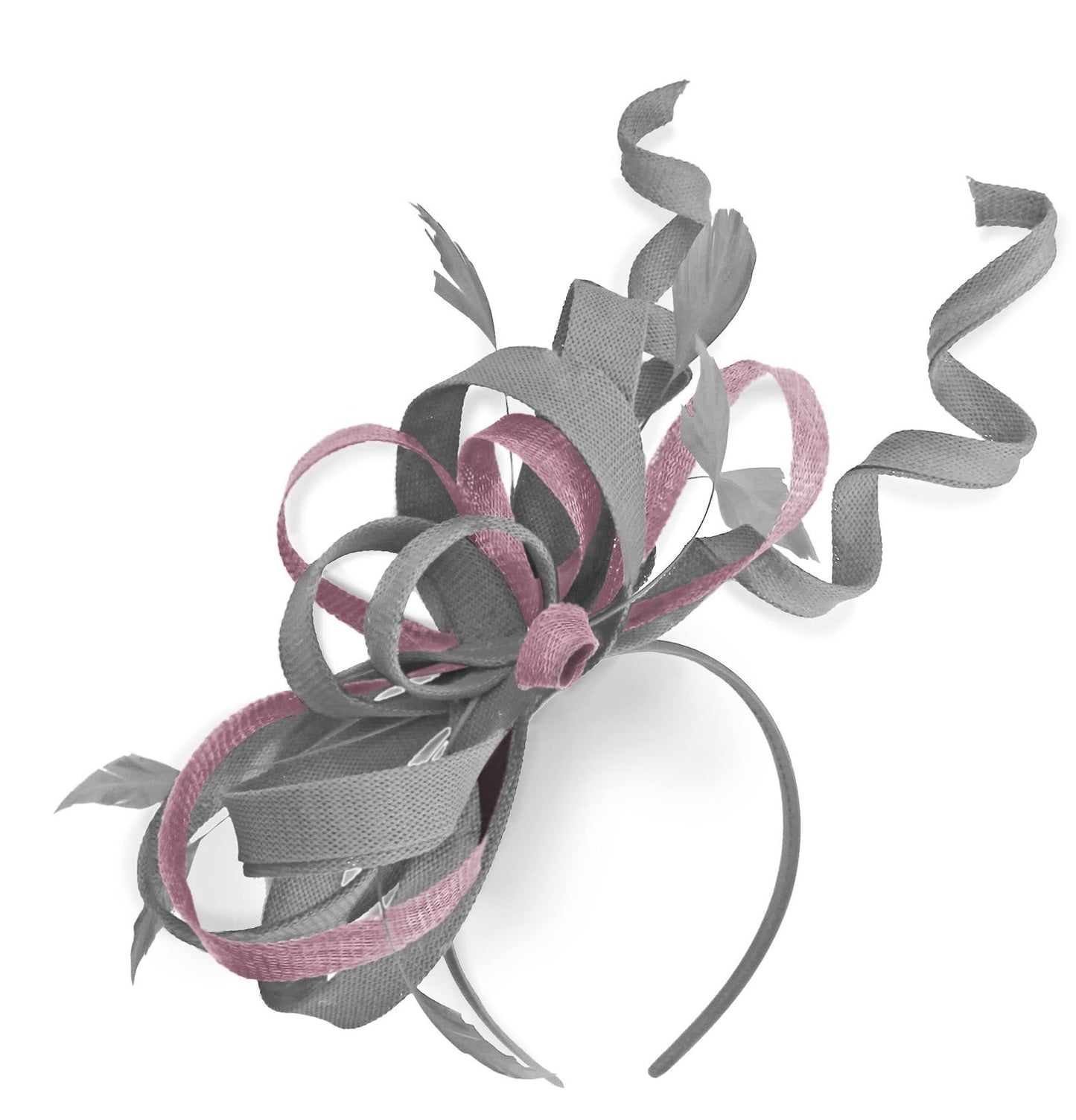 Caprilite Silver Grey and Dusty Pink Wedding Swirl Fascinator Headband Alice Band Ascot Races Loop Net