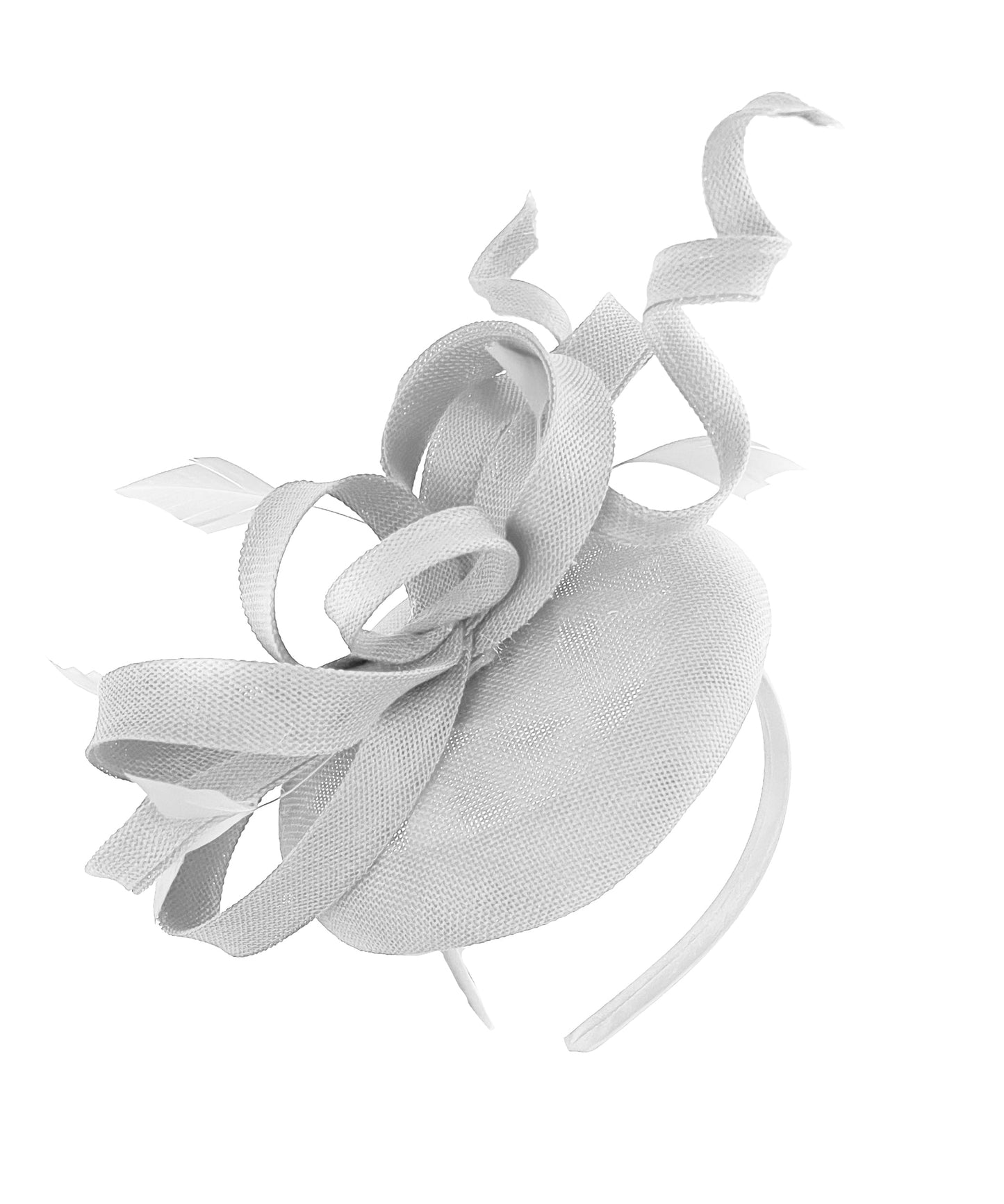 White Swirl Fascinator on Round Pillbox Headband