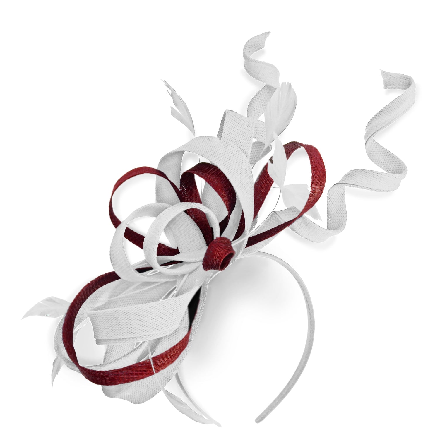Caprilite White and Burgundy Wedding Swirl Fascinator Headband Alice Band Ascot Races Loop Net