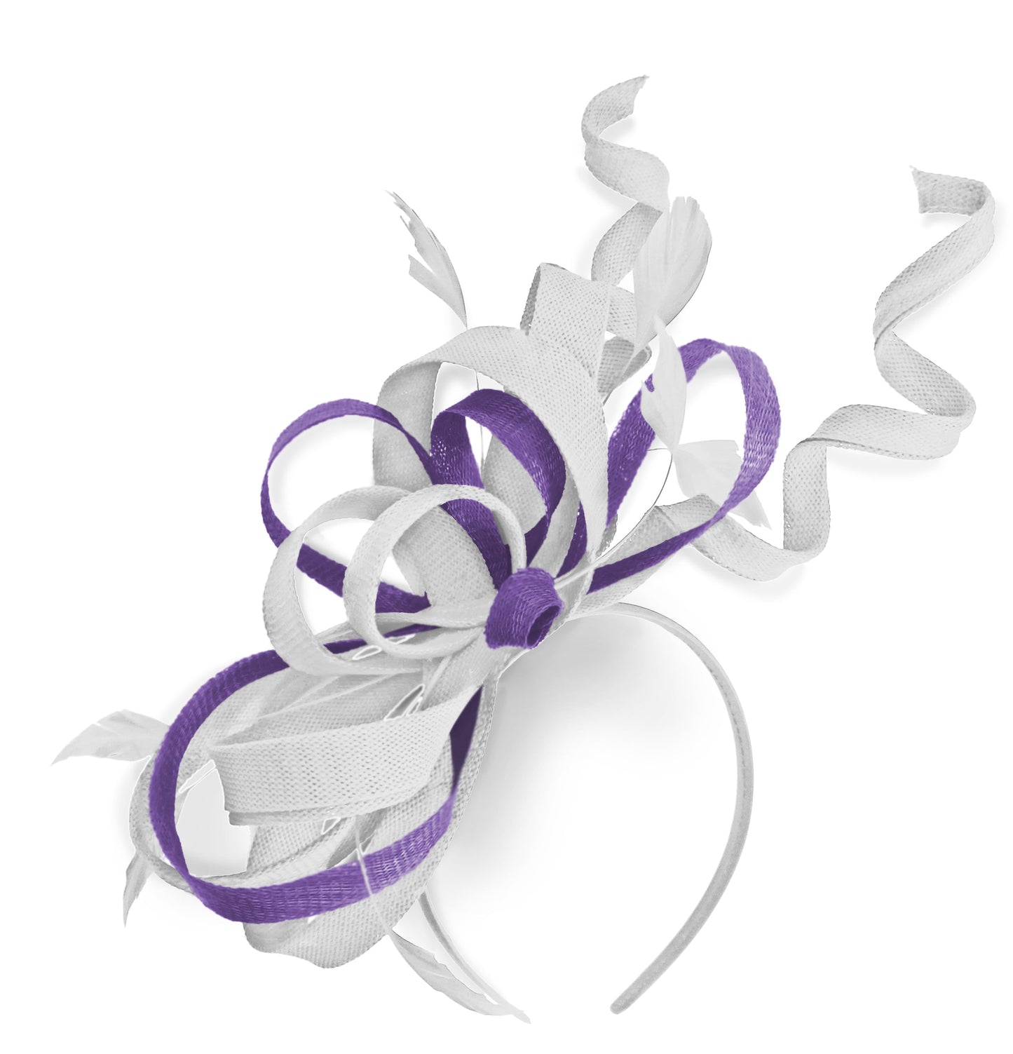 Caprilite White and Lavender Wedding Swirl Fascinator Headband Alice Band Ascot Races Loop Net