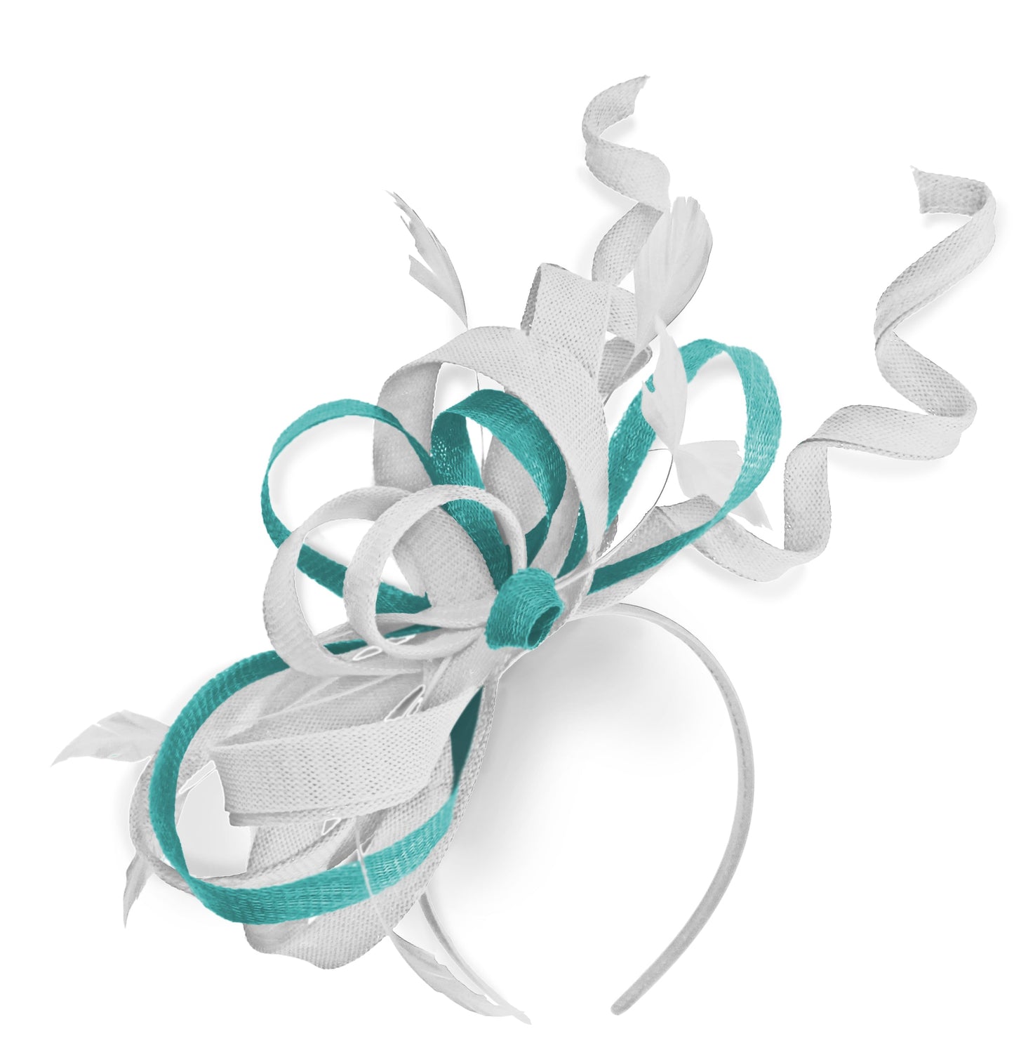 Caprilite White and Light Turquoise Wedding Swirl Fascinator Headband Alice Band Ascot Races Loop Net