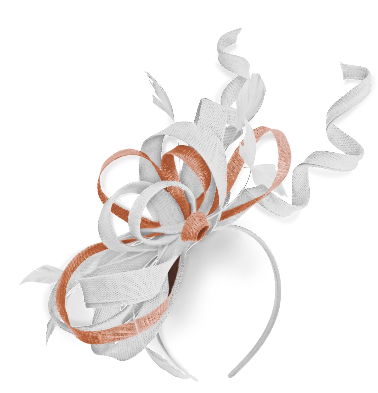 Caprilite White and Peach Wedding Swirl Fascinator Headband Alice Band Ascot Races Loop Net