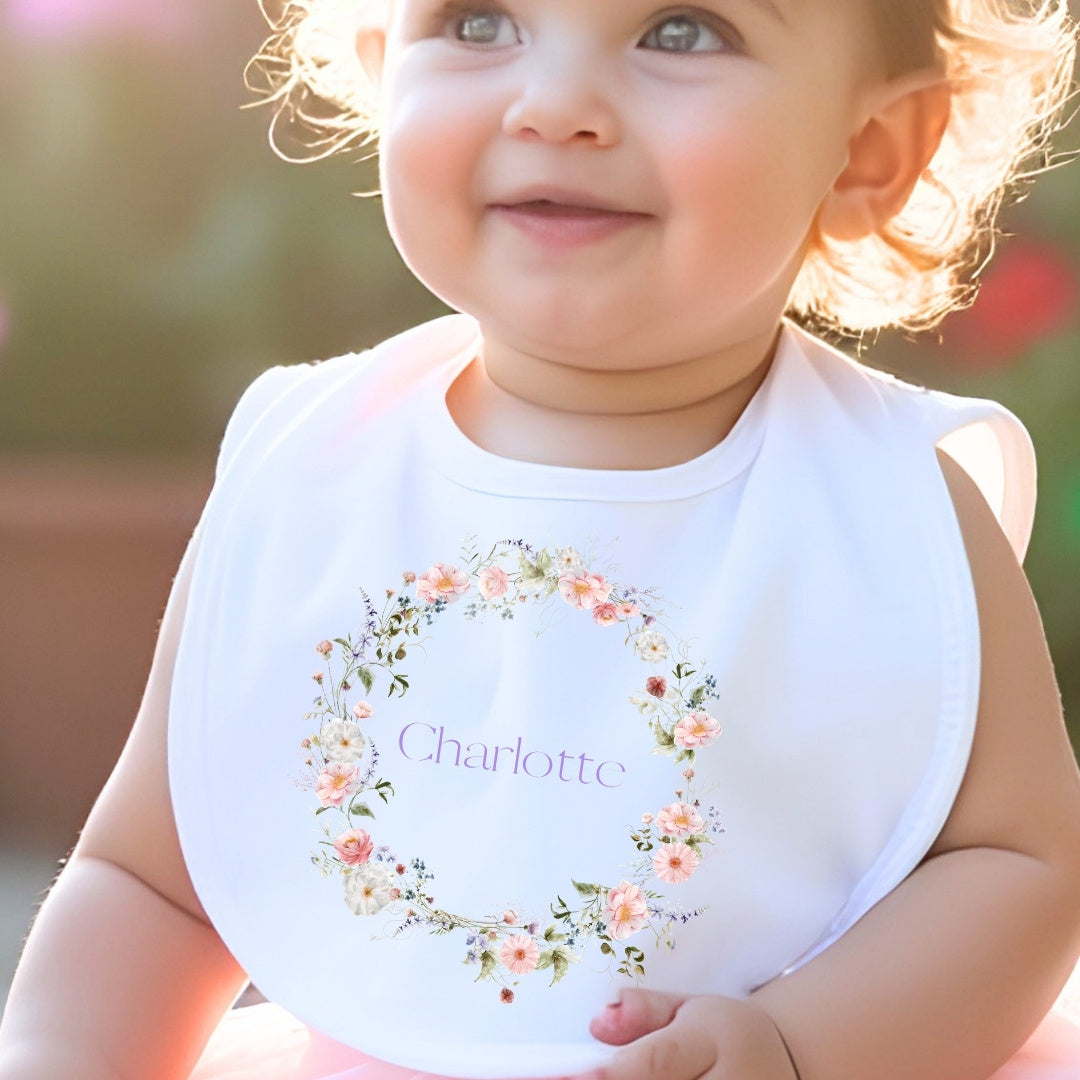 Personalised Wild Flower Baby Grow, Vest or Bib with Name