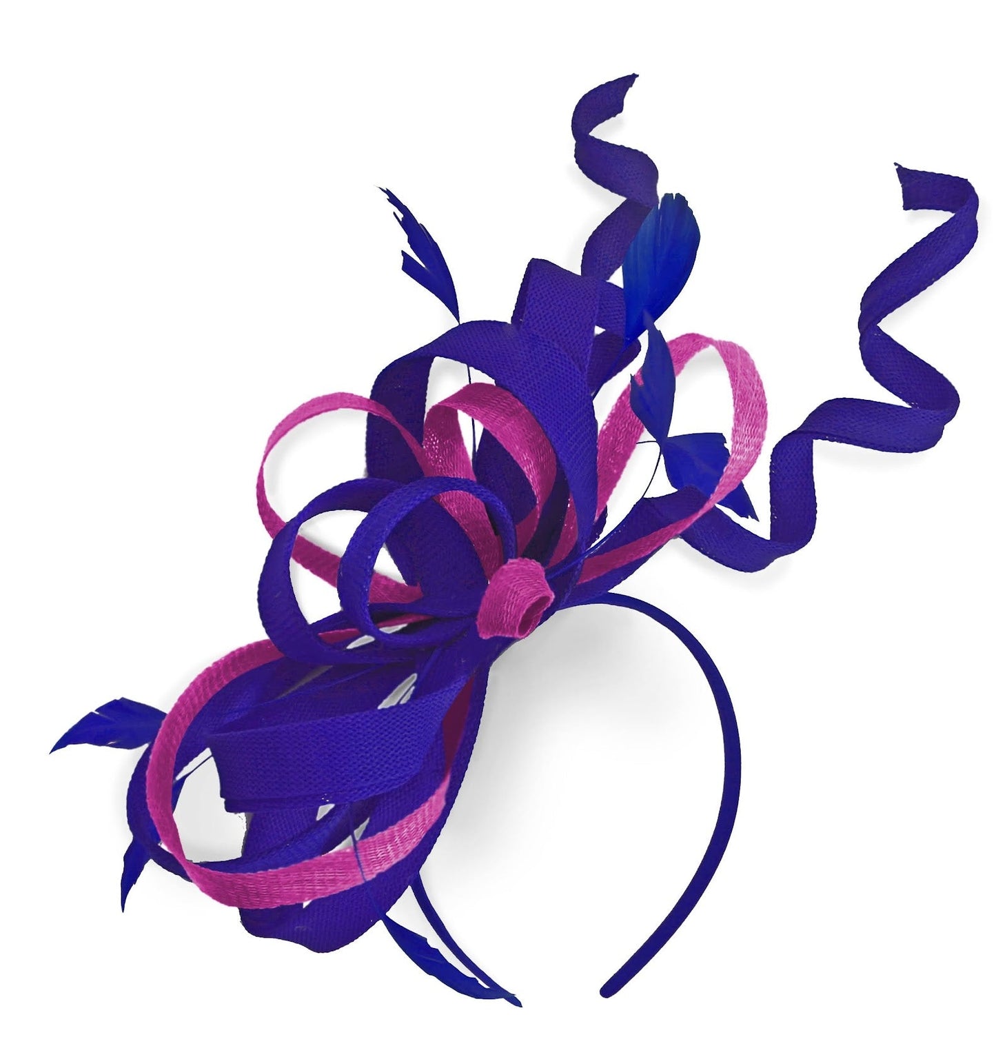 Caprilite Royal Blue and Fuchsia Hot Pink Wedding Swirl Fascinator Headband Alice Band Ascot Races Loop Net