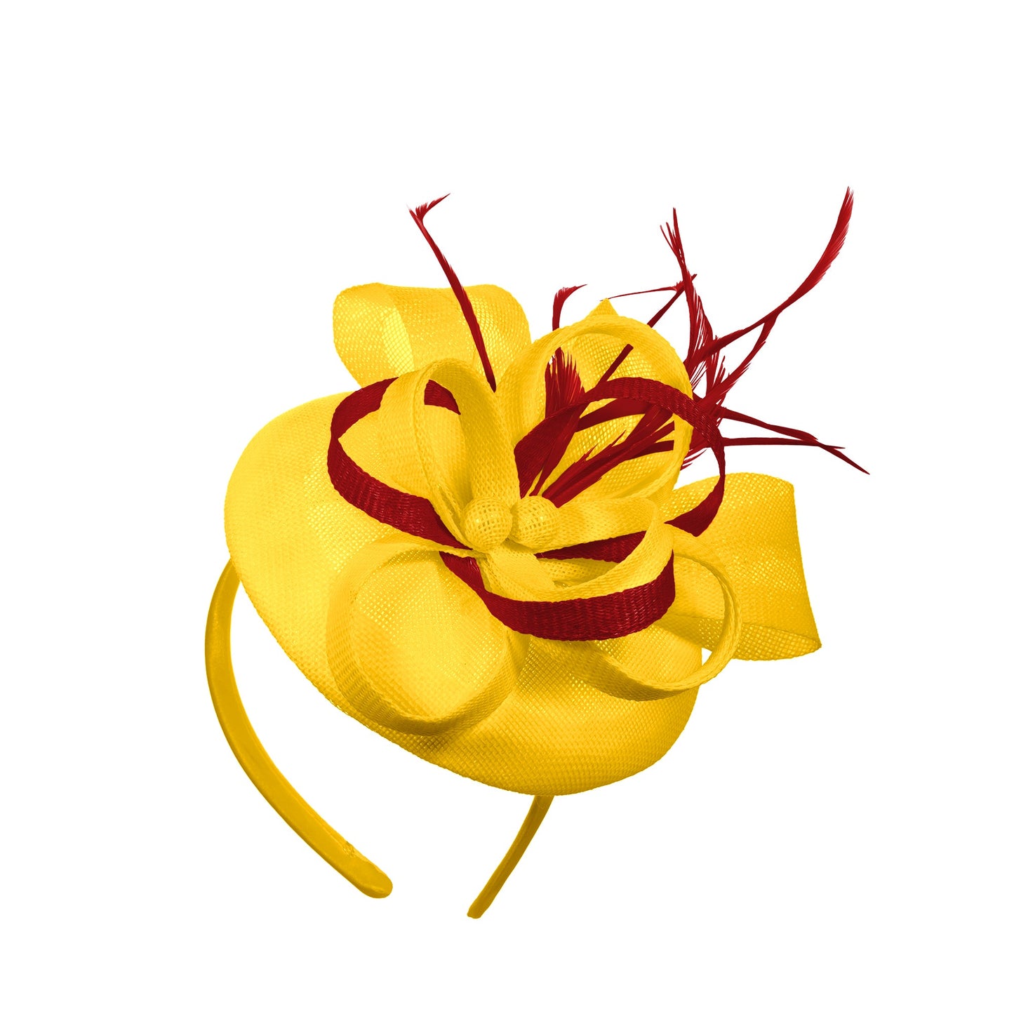 Yellow Red Mix Round Pillbox Bow Sinamay Headband Fascinator Weddings Ascot Hatinator Races