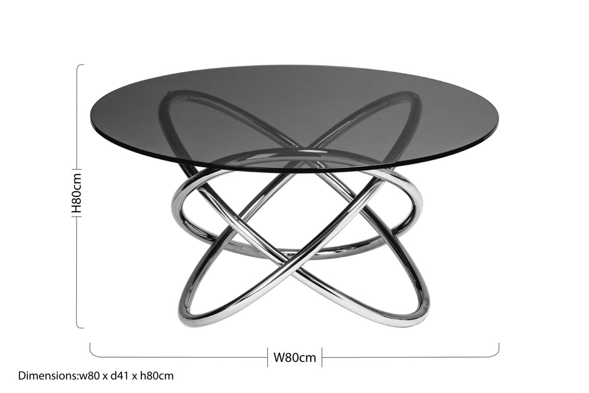 Smoked Glass Top and Silver Steel Frame Side Table, Cassy