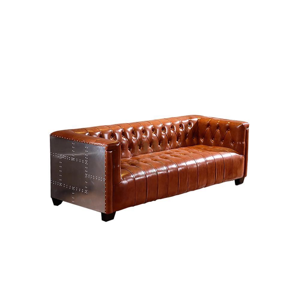 Aviator Three Seater Sofa, Real Leather And Aluminium