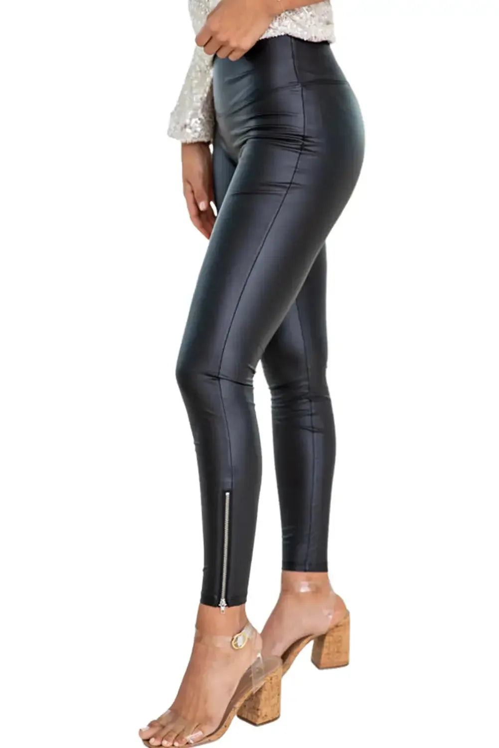 Faux Leather Zipp Leg Leggings