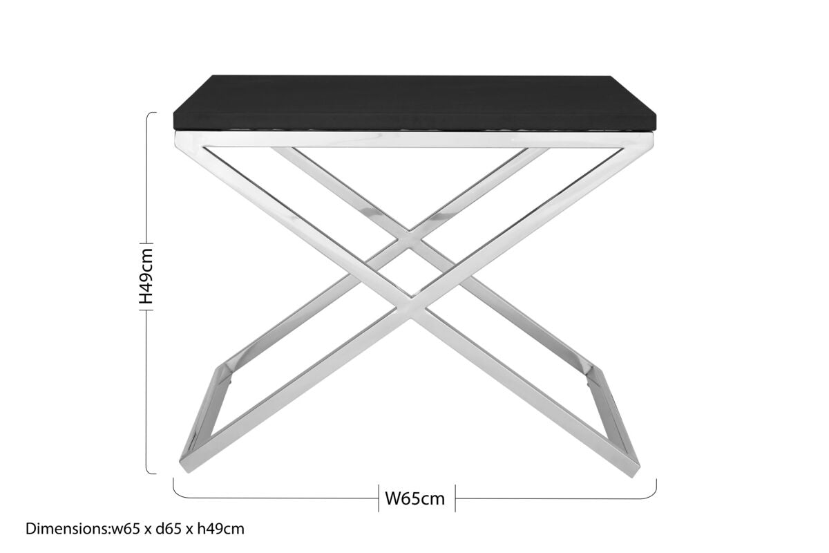 Black Leather Effect End Table with Cross Frame Design, Tribute