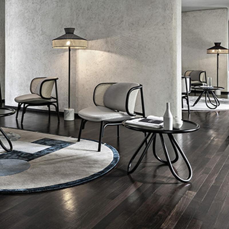 Cane Rattan Armchair, Grey Linen