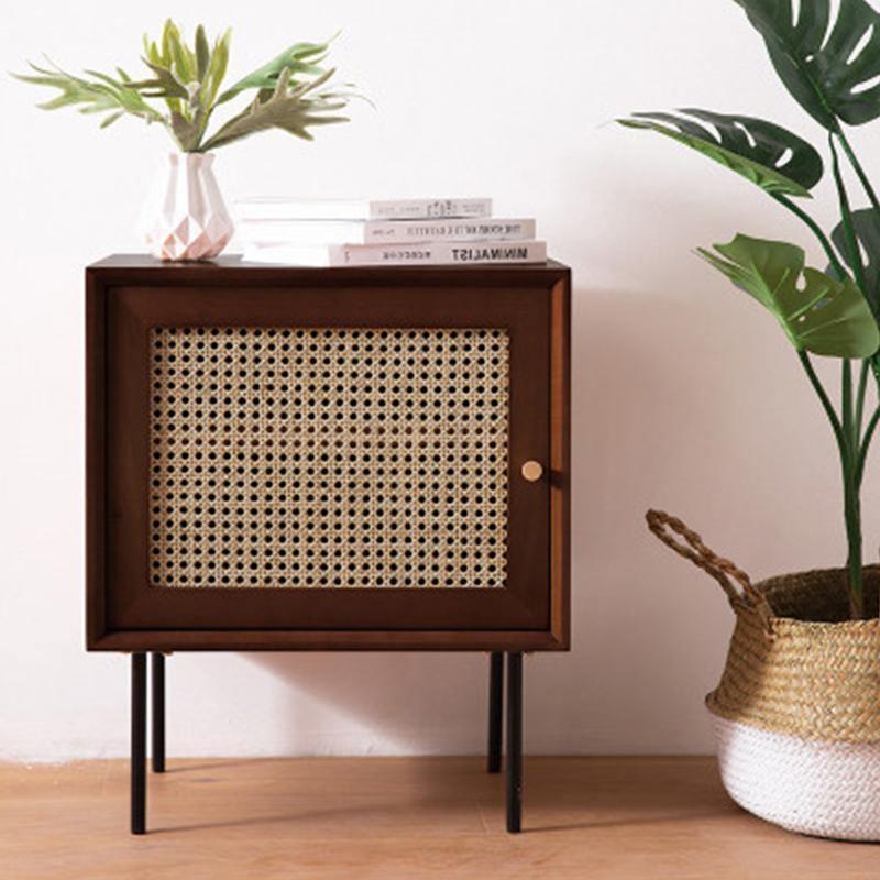 Cane Bedside Table, Natural Rattan & Wood