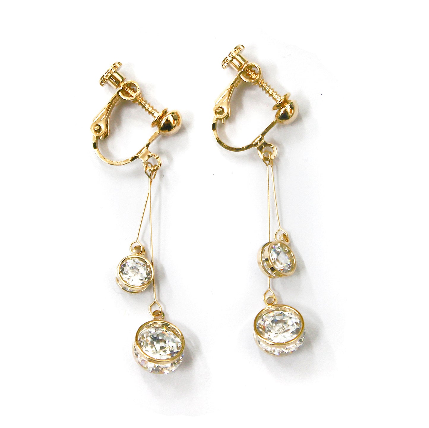 Crystal Drop Dangle Clip On Earrings Tassel Non Pierced Round Circle Gold