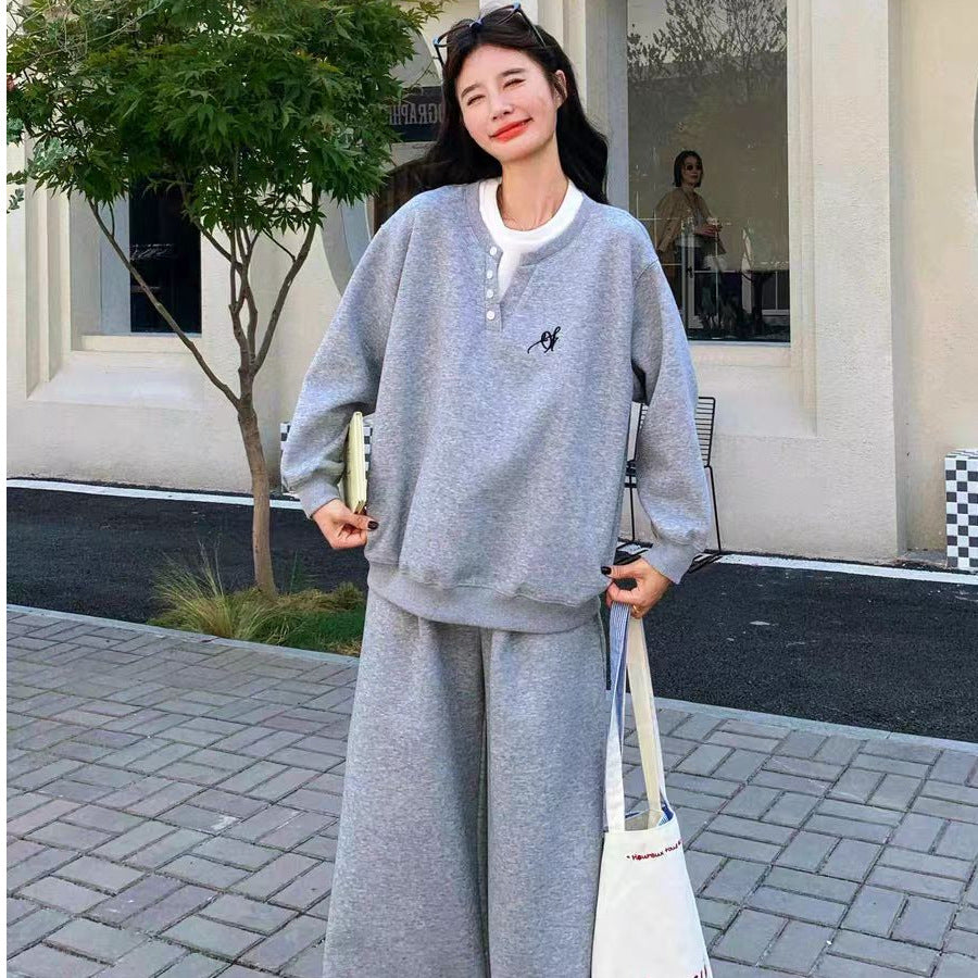 Retro Fashion Round Neck Long Sleeve Suit Women
