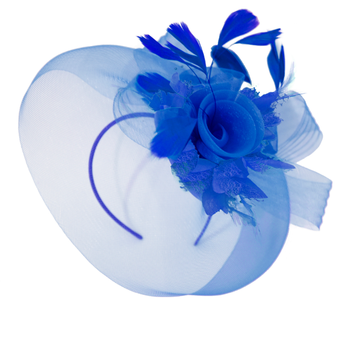 Royal Blue Classic Pop Hat Veil Fascinator on Headband and Clip