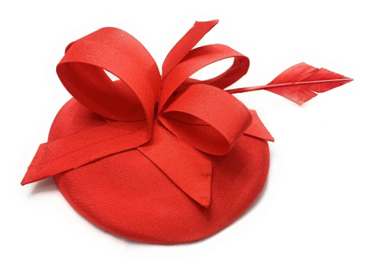 Scarlet Red Pillbox Fascinator Swirl on Headband