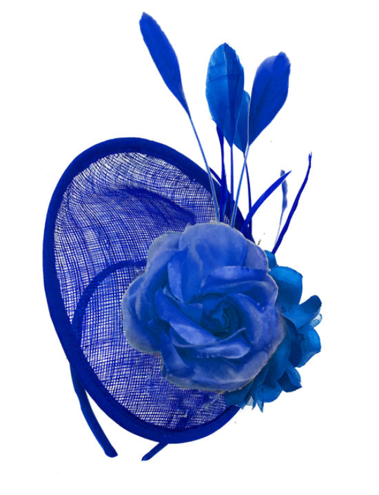 Royal Blue Sinamay Rose Disc Saucer Fascinator Hat