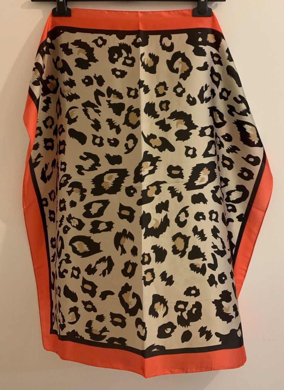 Leopard Print with Red Border Thin Silky Scarf for Summer and Spring