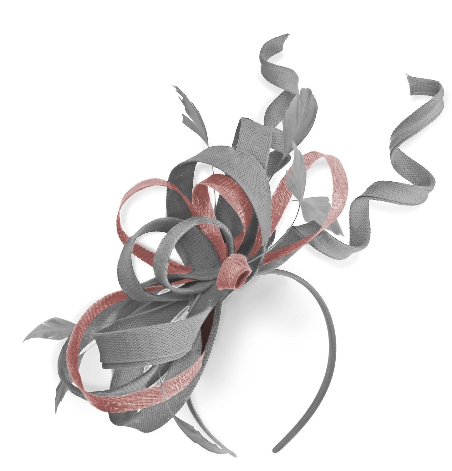 Caprilite Silver Grey and Peach Wedding Swirl Fascinator Headband Alice Band Ascot Races Loop Net