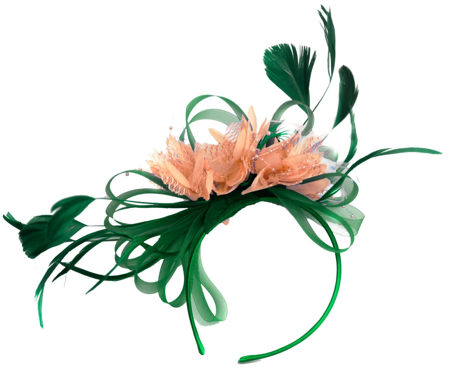 Caprilite Green and Nude Peach Fascinator on Headband Alice Band UK Wedding Ascot Races Derby