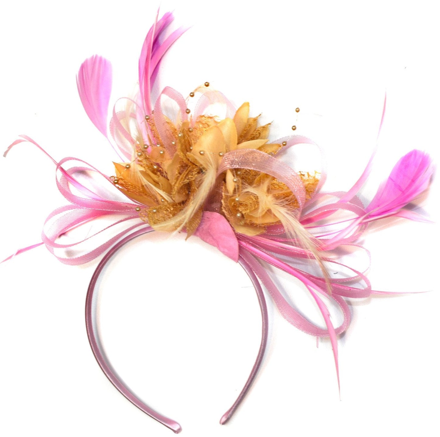 Caprilite Baby Pink and Camel Beige Fascinator on Headband Alice Band UK Wedding Ascot Races Derby