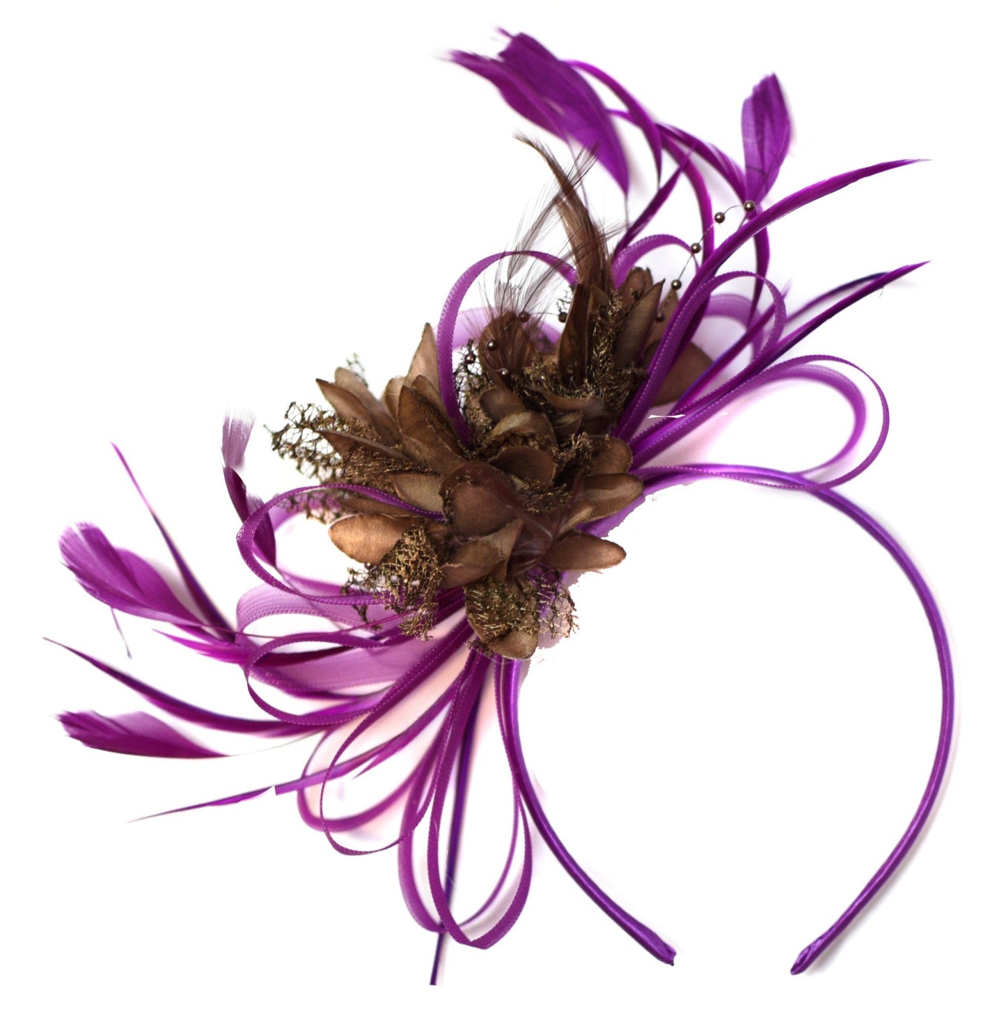 Caprilite Magenta Plum and Brown Fascinator on Headband Alice Band UK Wedding Ascot Races Derby