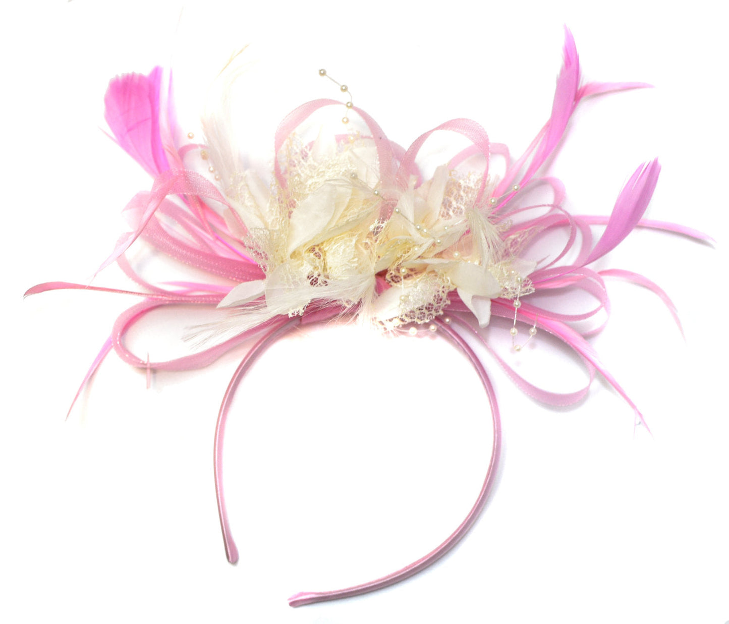 Caprilite Baby Pink and Cream Fascinator on Headband Alice Band UK Wedding Ascot Races Derby