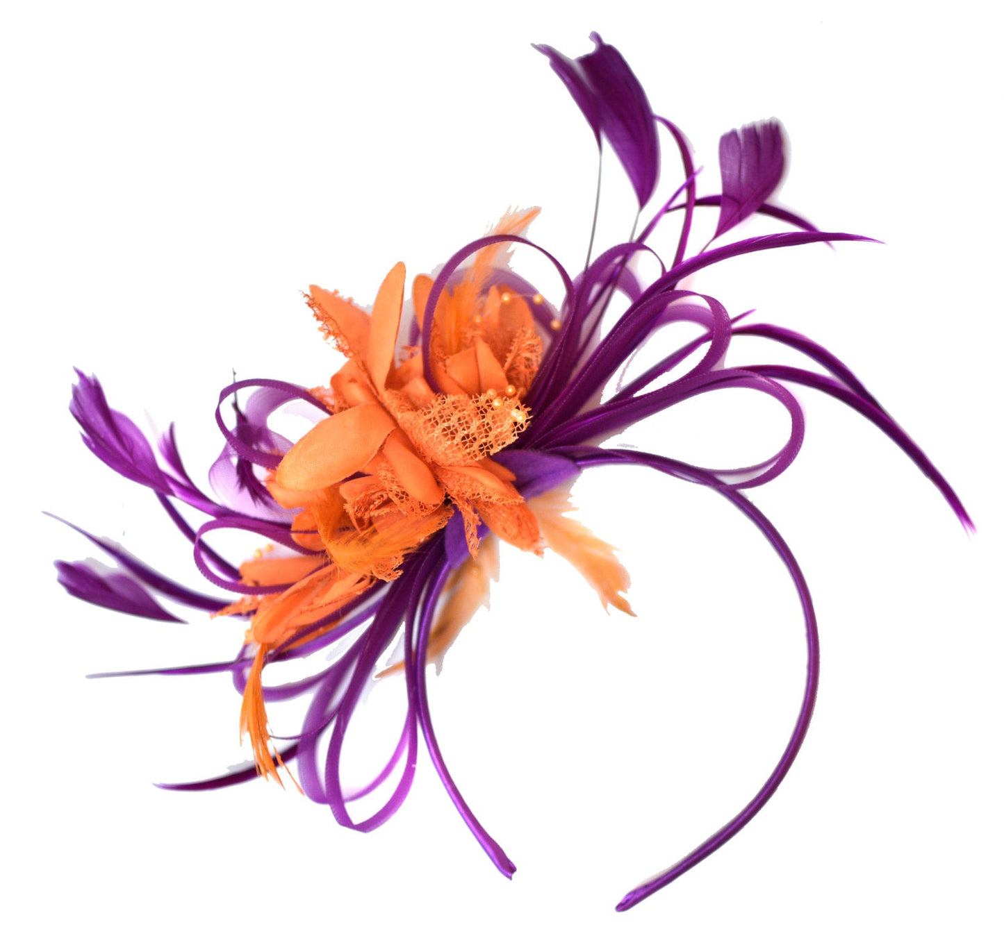 Caprilite Magenta Plum and Orange Fascinator on Headband Alice Band UK Wedding Ascot Races Derby