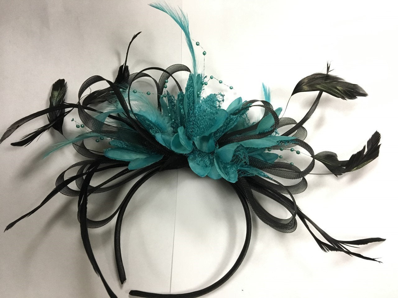 Caprilite Black Hoop & Turquoise Teal Fascinator on Headband
