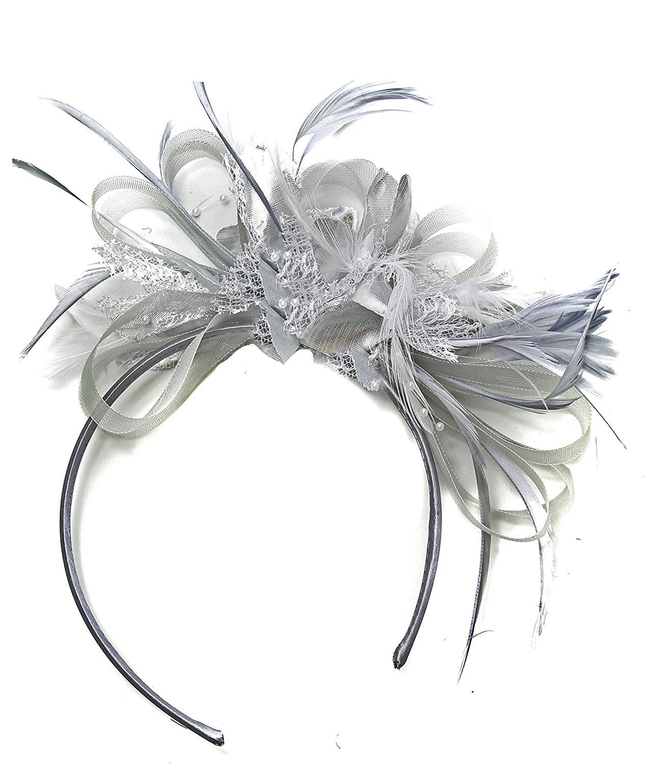 Caprilite Grey Silver Fascinator on Headband AliceBand UK Wedding Ascot Races Loop Hoop