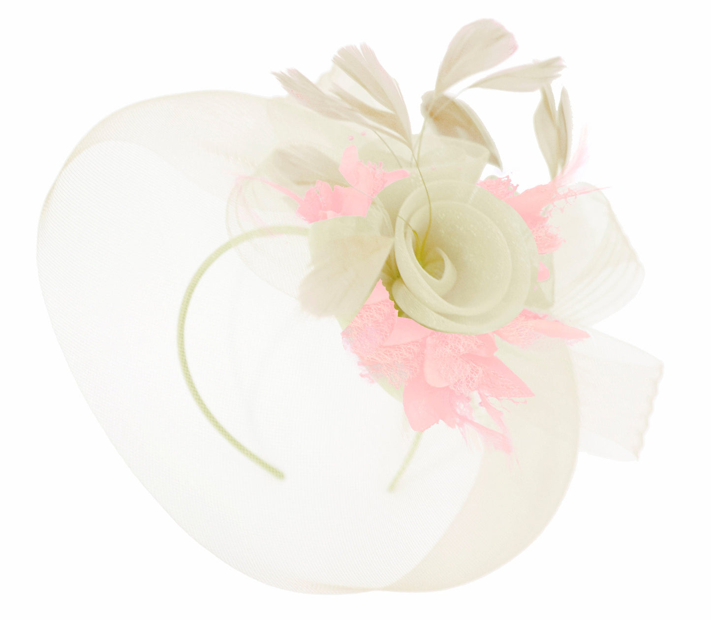 Caprilite Cream and Baby Pink Fascinator on Headband Veil UK Wedding Ascot Races Hatinator Women