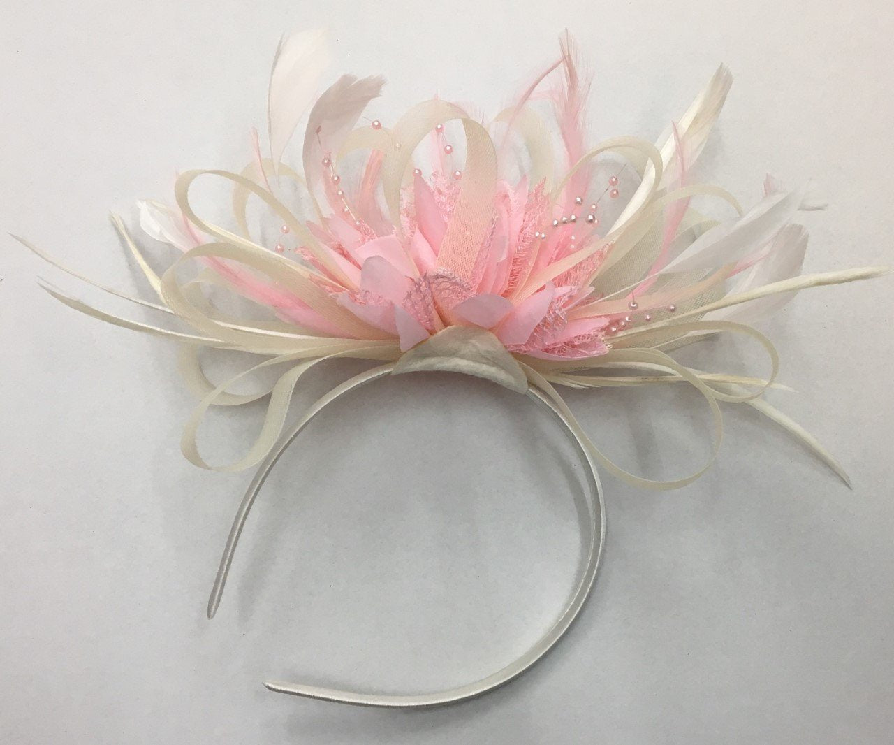 Caprilite Cream ivory and Baby Pink Fascinator on Headband Alice Band UK Wedding Ascot Races Loop