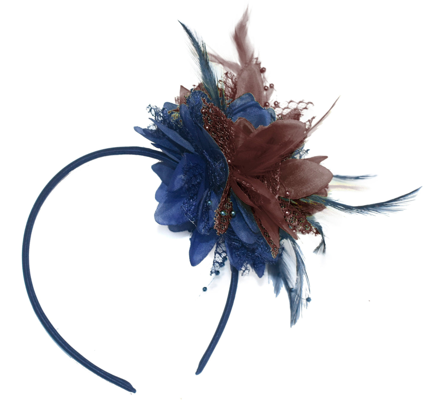 Caprilite Navy and Brown Fascinator Headband Hair Band Flower Corsage