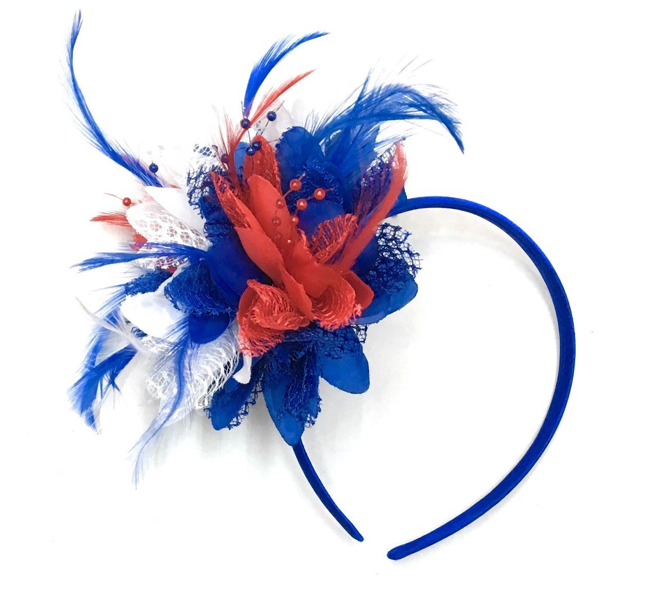 Caprilite Union Jack Blue Red White Fascinator on Headband Alice Band Flower Corsage Royal Wedding Party