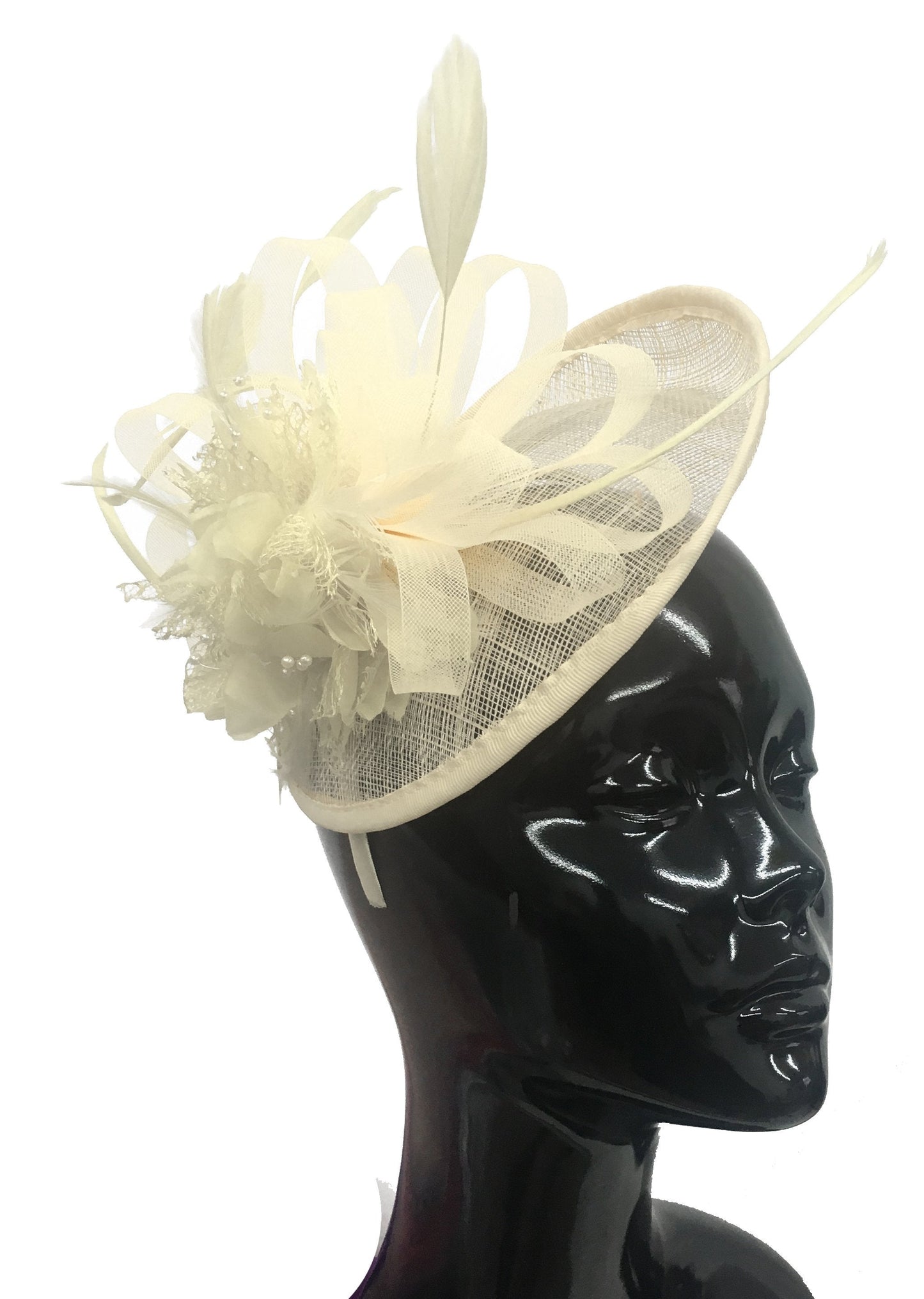 Caprilite Disc Saucer Sinamay Cream Ivory Fascinator on Headband Alice Band Wedding Ascot Races