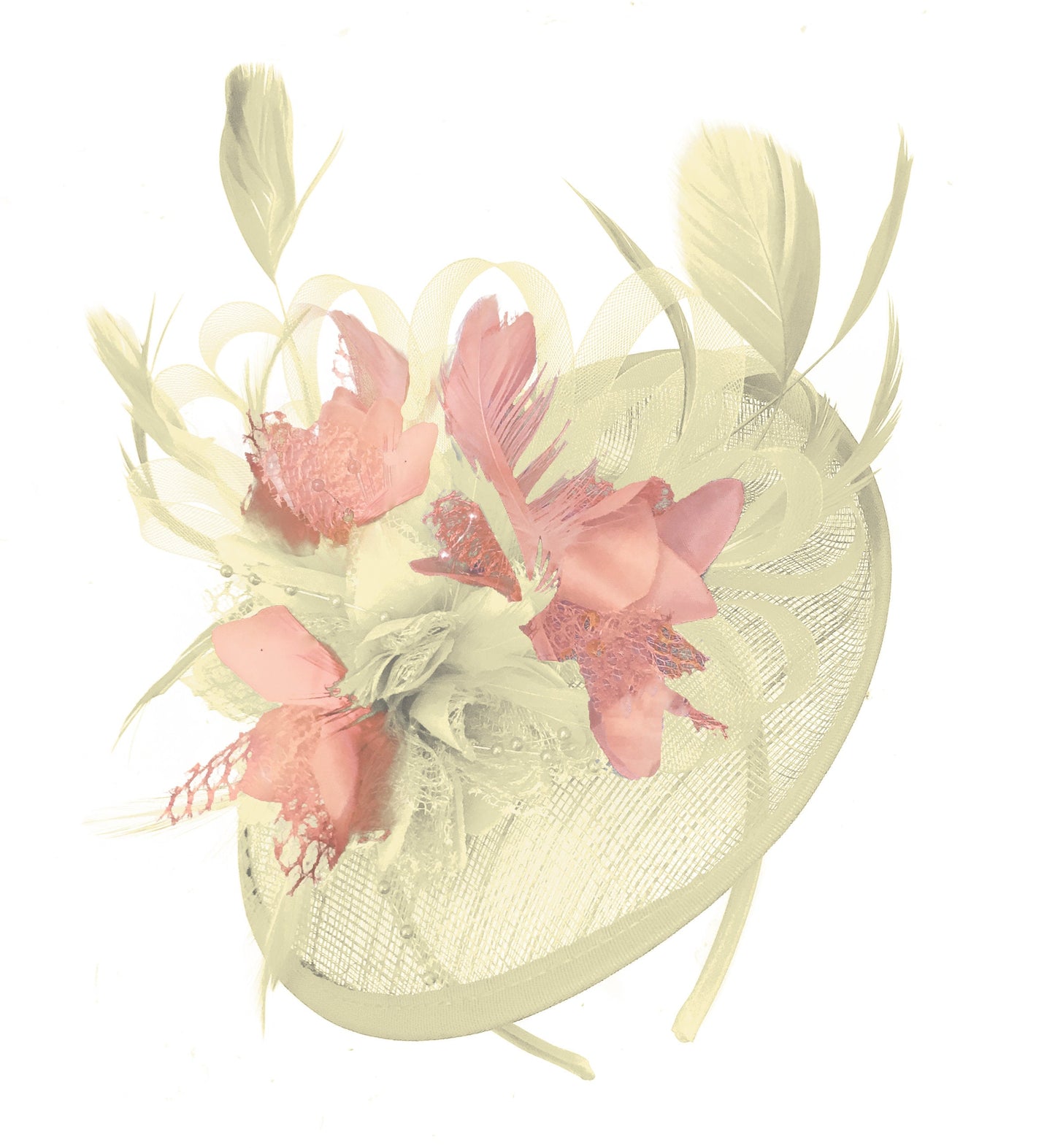 Caprilite Cream and Nude Sinamay Disc Saucer Fascinator Hat for Women Weddings Headband