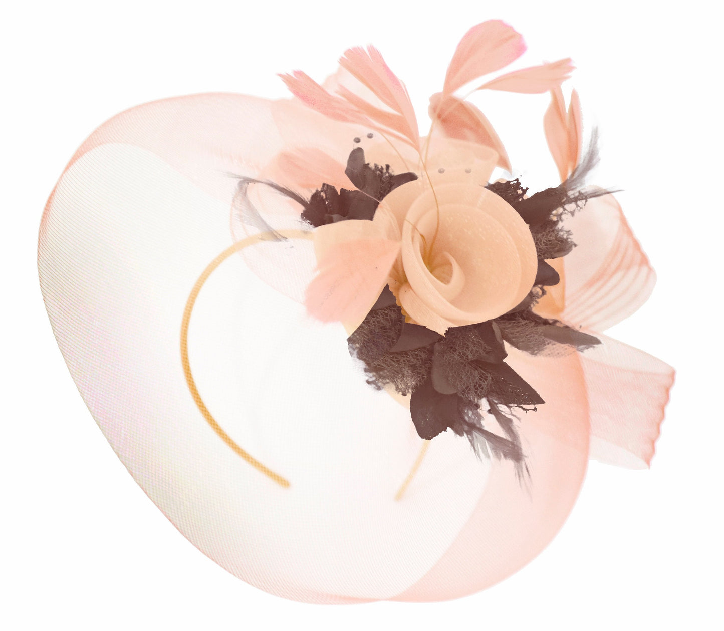 Caprilite Nude Pink Peach and Brown Fascinator Hat Veil Net Hair Clip Ascot Derby Races Wedding Headband Feather Flower