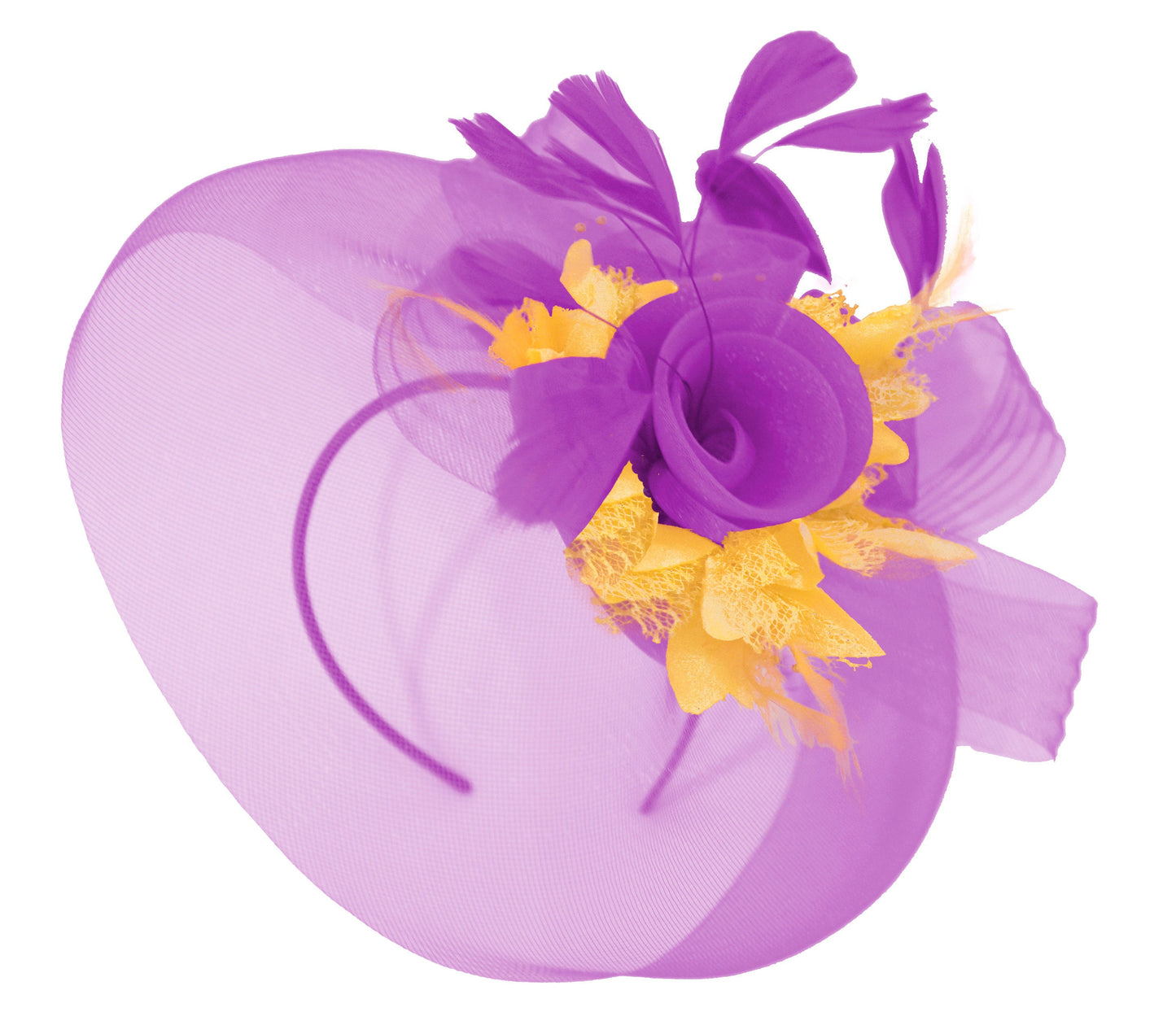 Caprilite Purple and Gold Fascinator on Headband Veil UK Wedding Ascot Races Hatinator