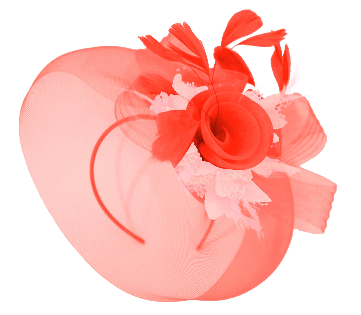 Caprilite Red and Baby Pink Fascinator on Headband Veil UK Wedding Ascot Races Hatinator