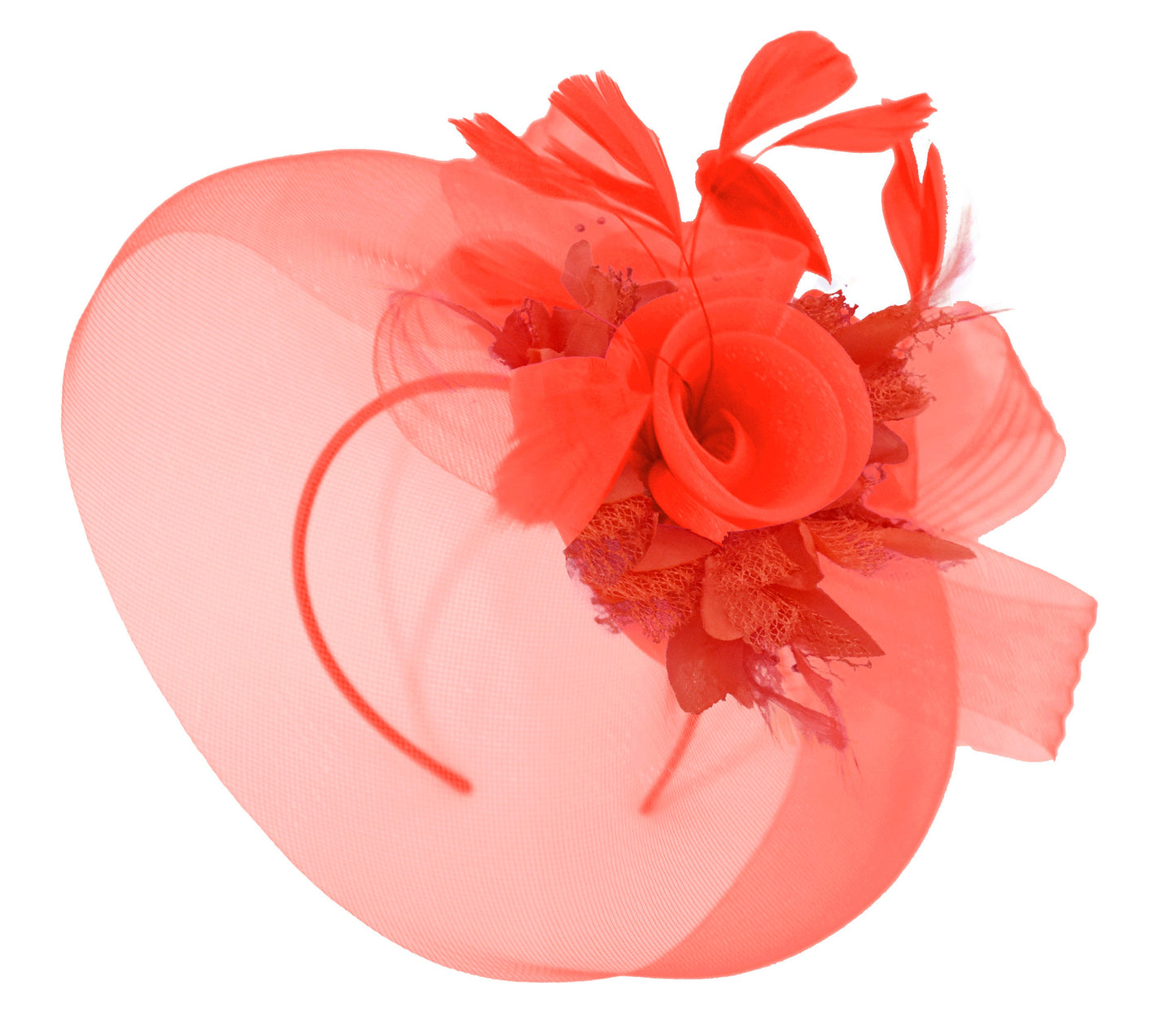 Caprilite Red and Red Fascinator on Headband Veil UK Wedding Ascot Races Hatinator
