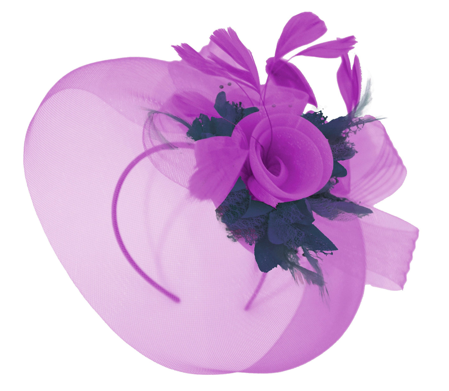 Caprilite Purple and Navy Fascinator on Headband Veil UK Wedding Ascot Races Hatinator