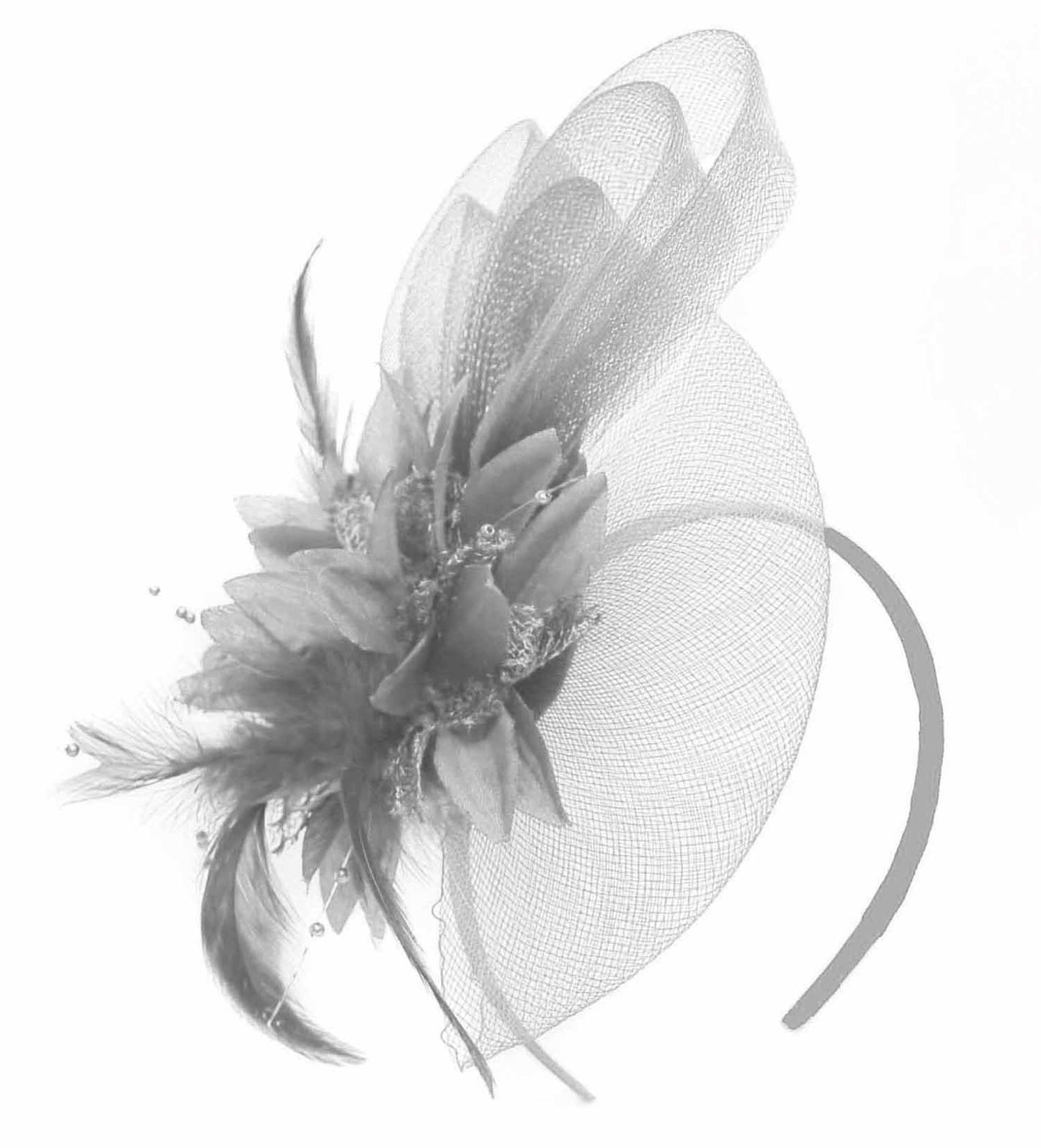 Caprilite Silver Grey Flower Veil Feathers Fascinator On Headband Wedding