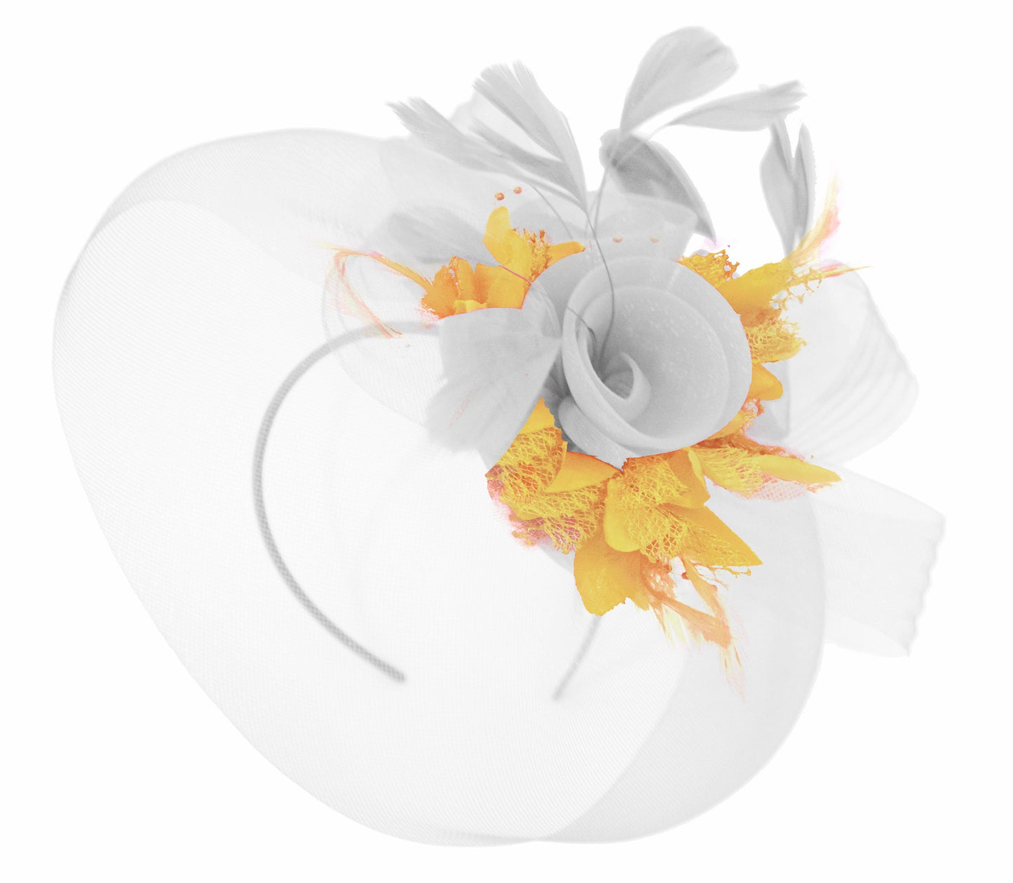 Caprilite White and Beige Fascinator on Headband Veil UK Wedding Ascot Races Hatinator