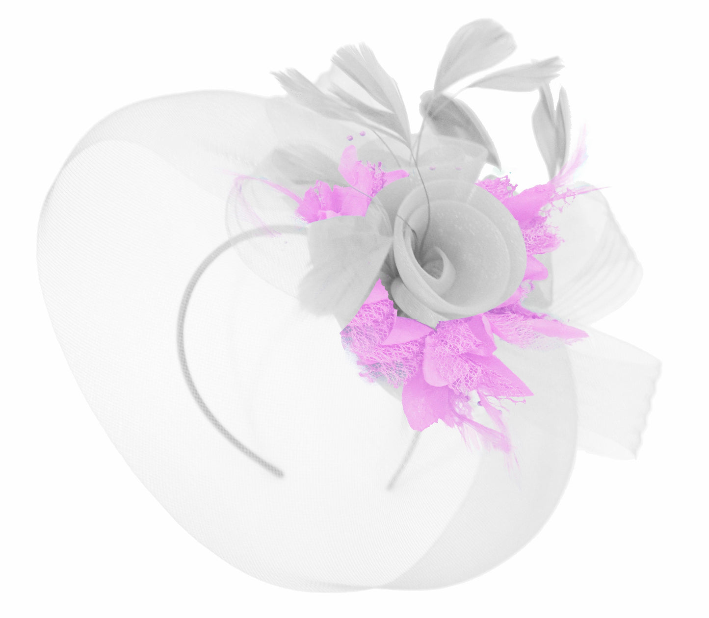 Caprilite White and Lilac Fascinator on Headband Veil UK Wedding Ascot Races Hatinator