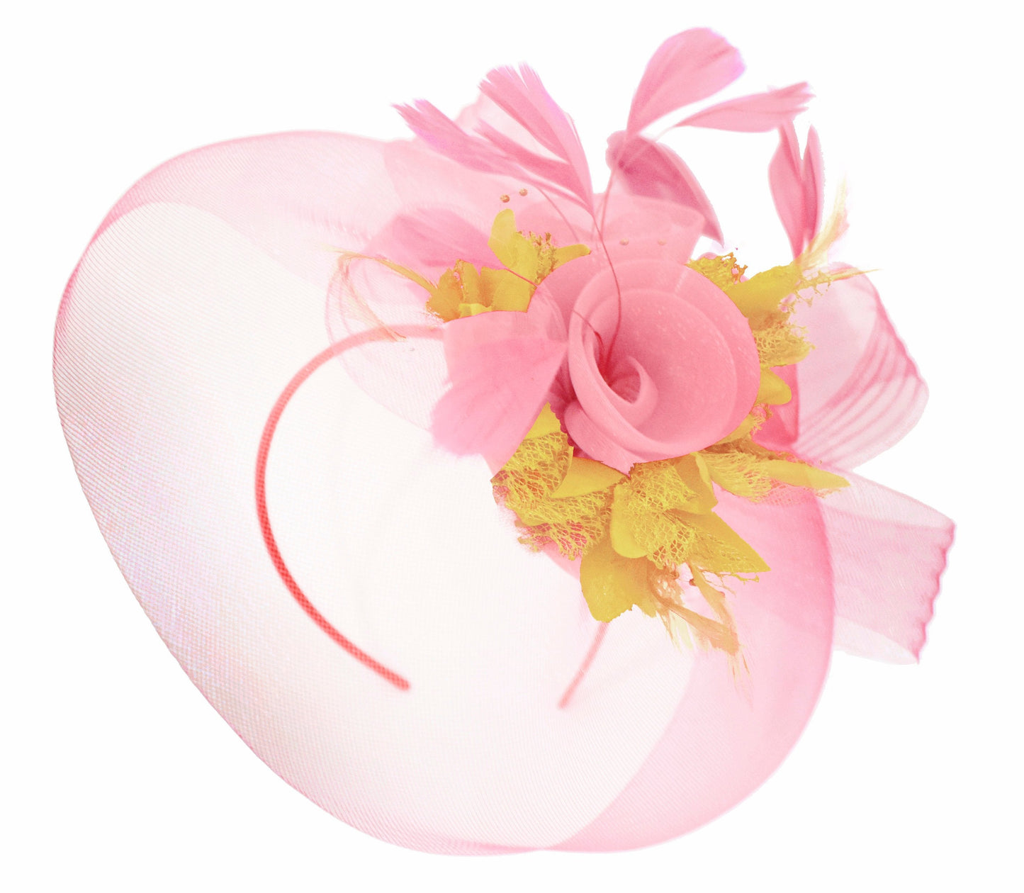 Caprilite Baby Pink and Beige on Headband Veil UK Wedding Ascot Races Hatinator