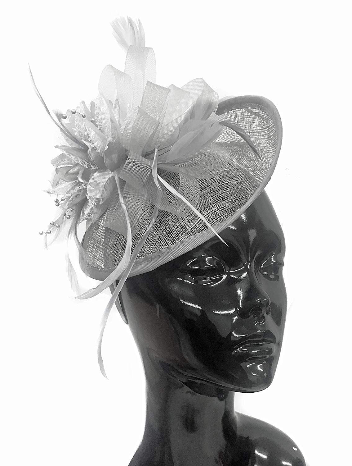 Silver Hatinator Sinamay Disc Saucer Fascinator on Headband