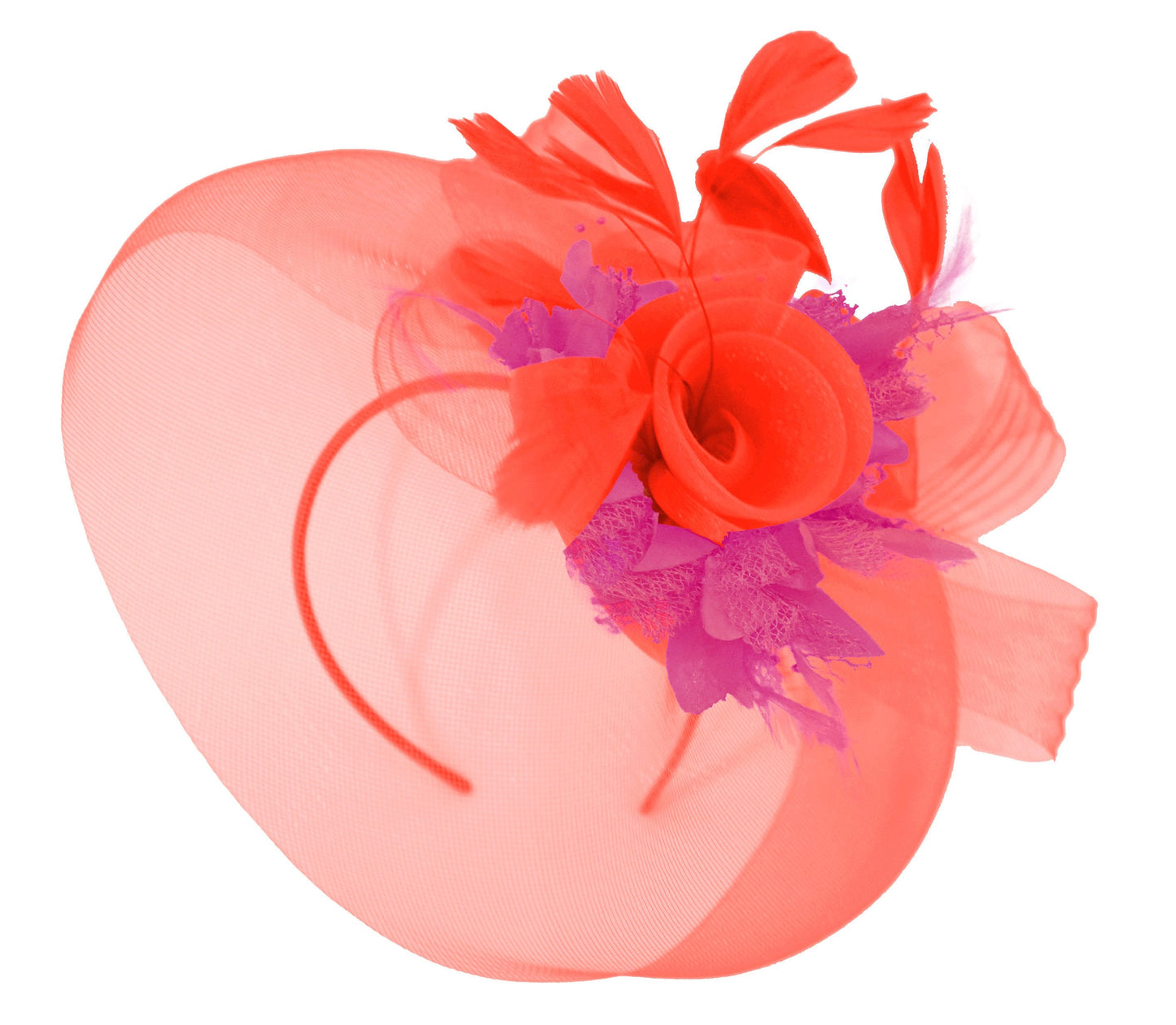 Caprilite Red and Fuchsia Fascinator on Headband Veil UK Wedding Ascot Races Hatinator
